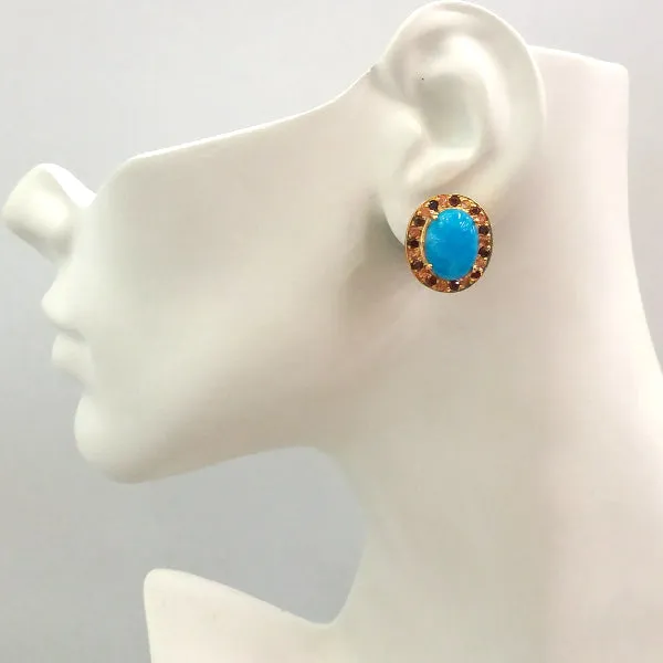 Blue Jade with Rhodolite Garnet and Citrine Stud with Green Agate and Carved Red Jade Detachable Twinset Earrings