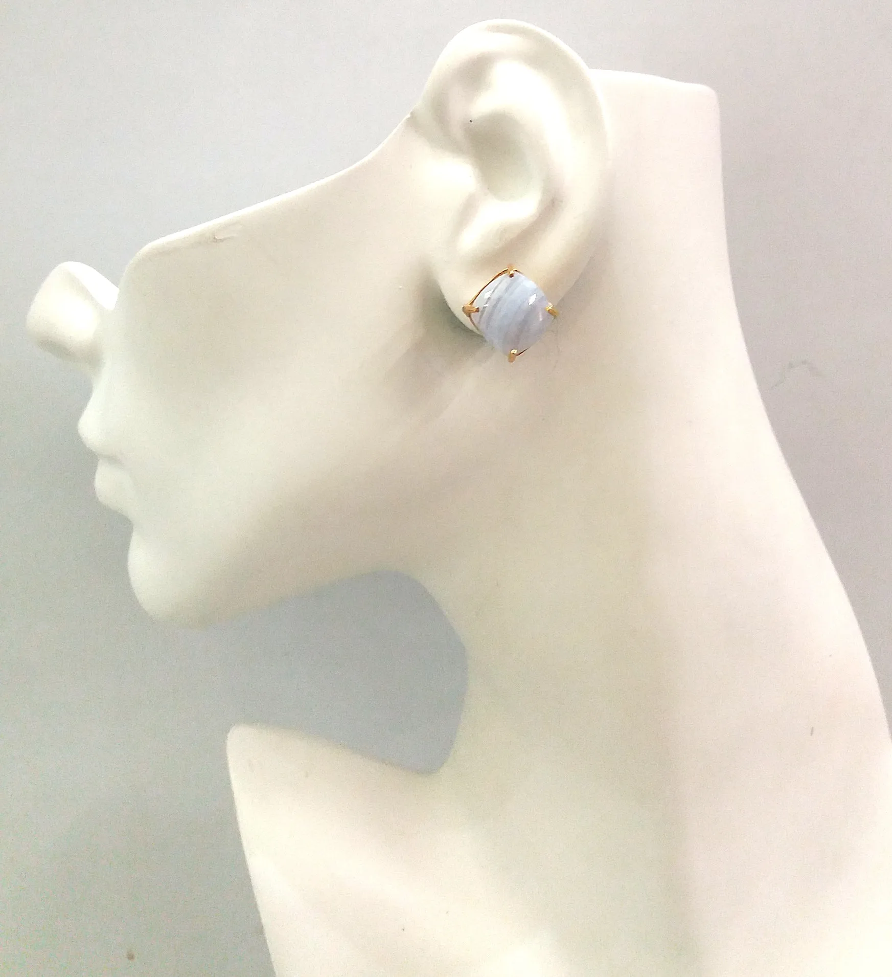 Blue Lace Agate Studs with Peridot, White Topaz & Blue Agate Coin detachable dangle Twinset Earrings