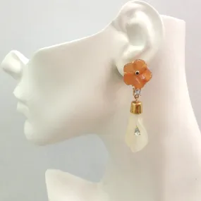 Blue Sapphire on a Carved Carnelian Flower Stud with Blue Topaz and Blue Topaz on Calla Lily Celadon Jade Detachable Twinset Earrings