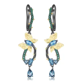 Blue Topaz Gold Plated Butterfly Earrings