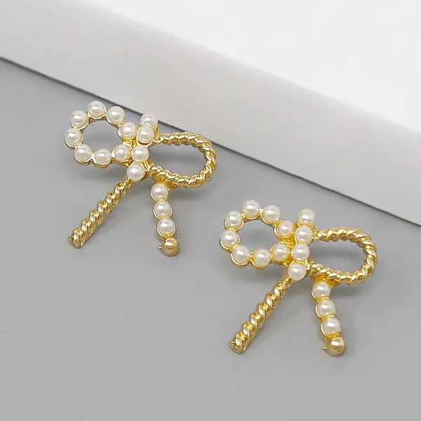 Bow Pearl Embellished Earrings