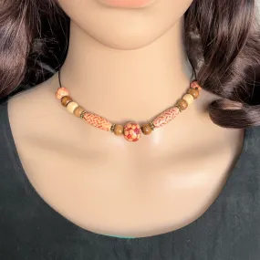 Brown and Beige Wood Beaded Choker