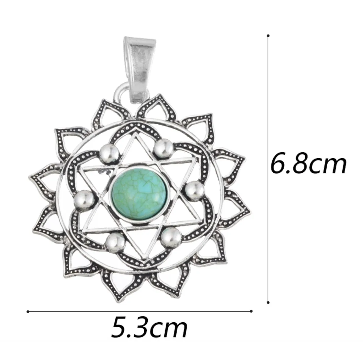 Buddhist Lotus Flower 2D Star of David Sacred Geometry Mandala Green Resin Center Stone Silver Plated Pendant