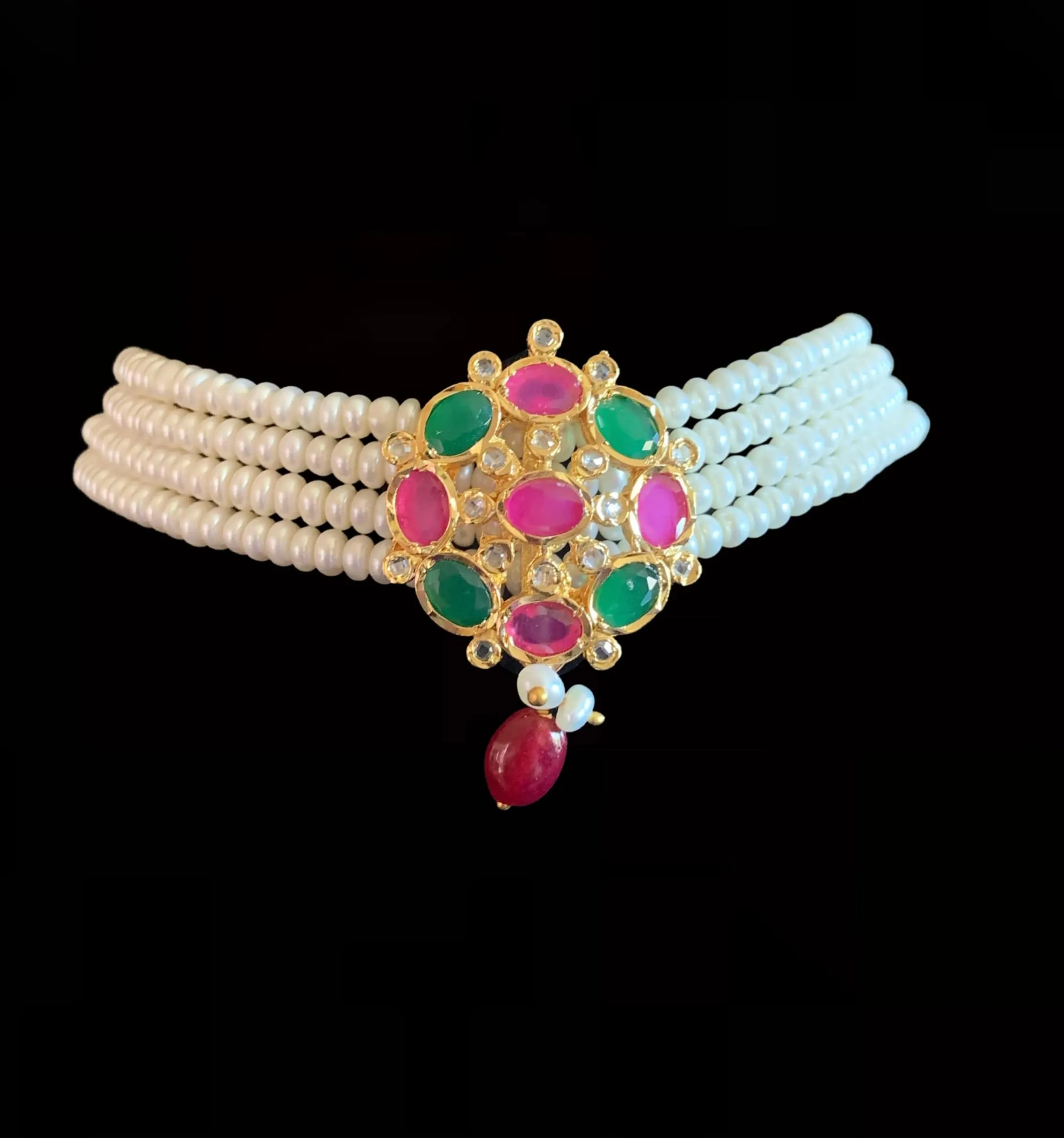 C13 Alma fresh water pearl choker set ( RUBY EMERALD   ) ( READY TO SHIP )