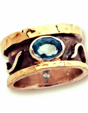 Celestial Ring Blue Topaz on Sterling Silver and Gold Ring for woman