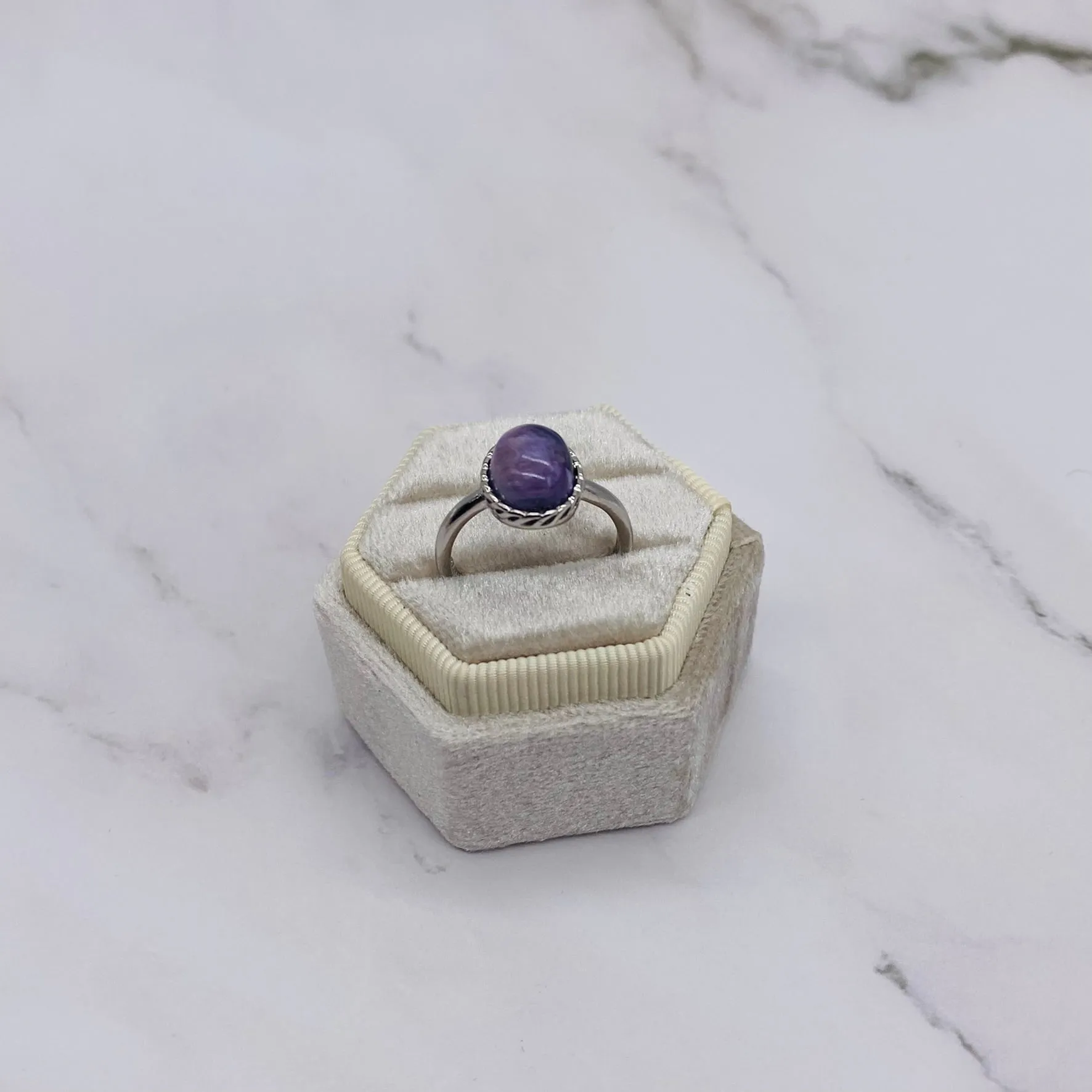 Charoite Crystal Ring, Adjustable Gemstone Ring, Minimalist Ring, Bohemian Rings, Handmade Jewelry, Gift For Her, Boho Style, Adjustable