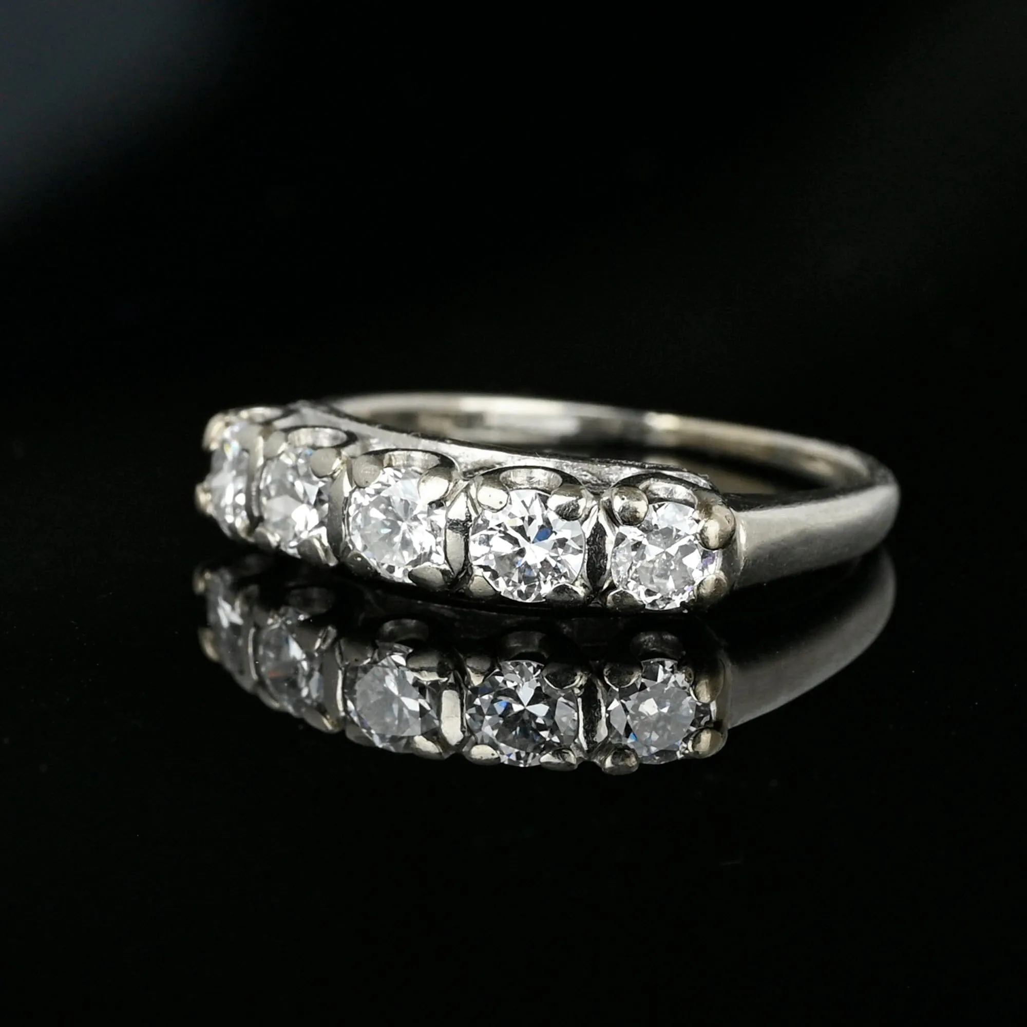 Classic White Gold Half Eternity Five Stone Diamond Ring Band