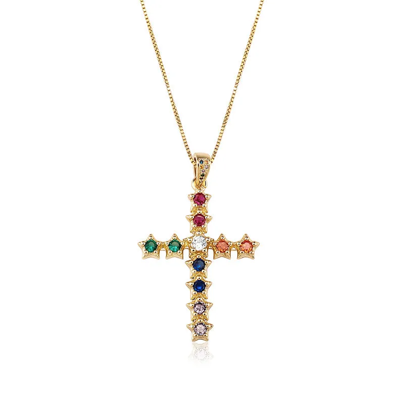 Colored CZ Diamond Cross Pendant