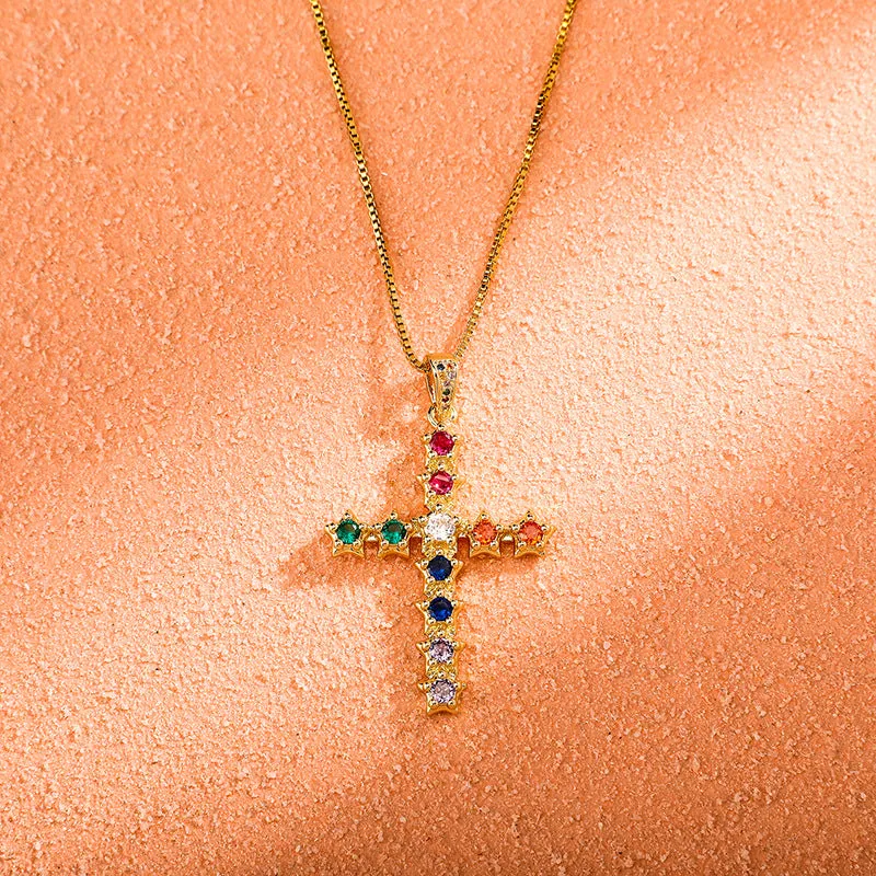 Colored CZ Diamond Cross Pendant