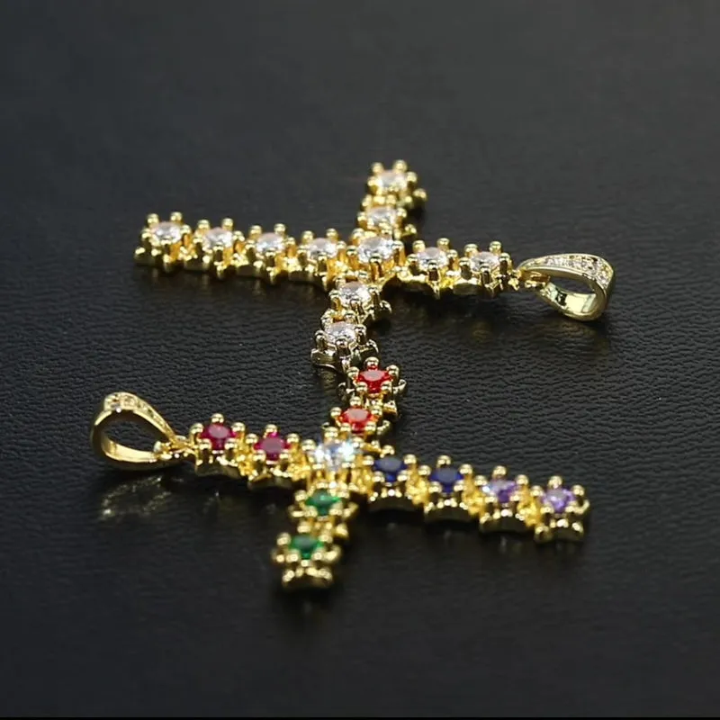 Colored CZ Diamond Cross Pendant