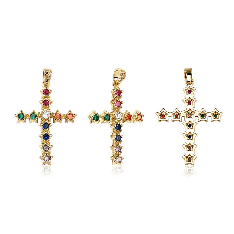 Colored CZ Diamond Cross Pendant