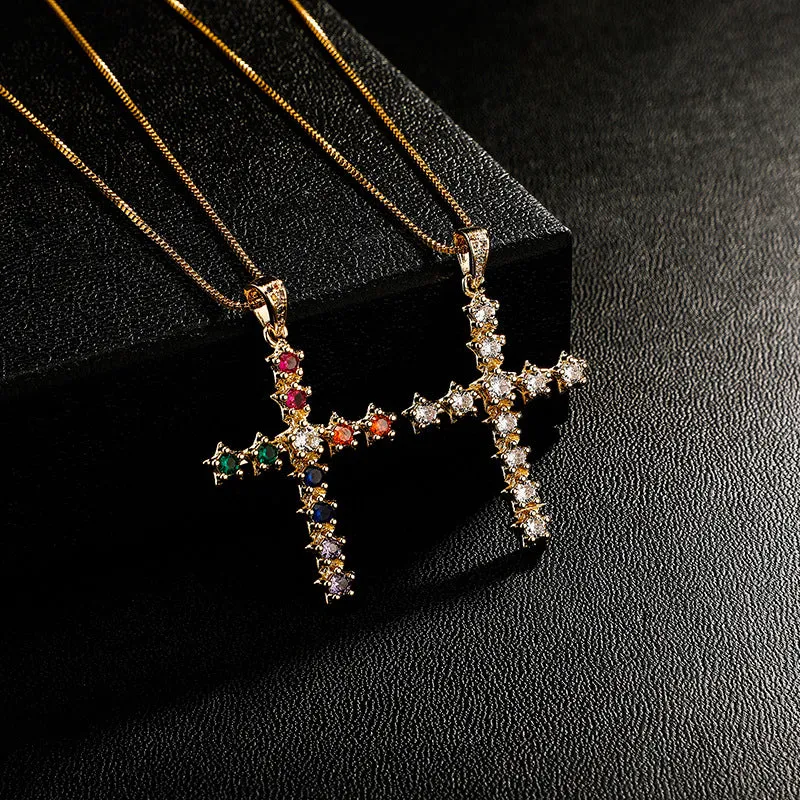 Colored CZ Diamond Cross Pendant