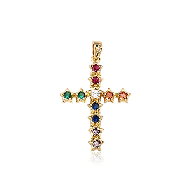 Colored CZ Diamond Cross Pendant