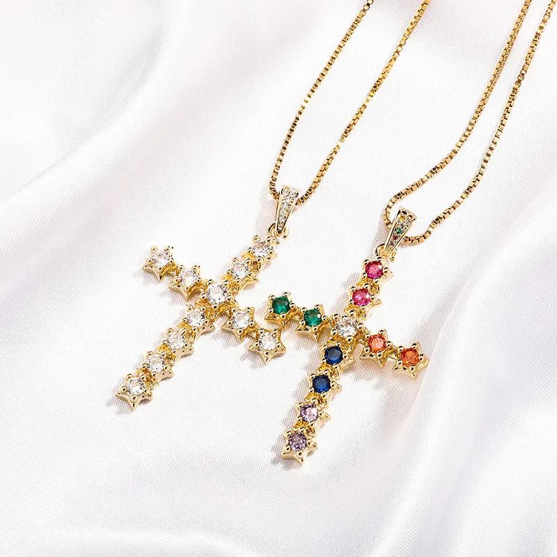 Colored CZ Diamond Cross Pendant