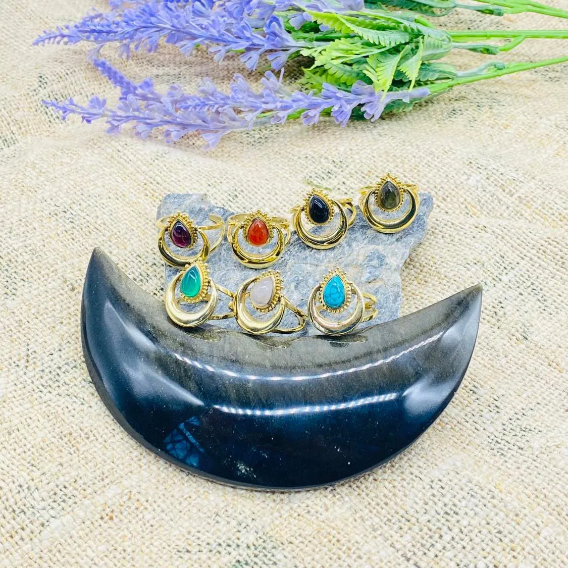 Crescent Moon Style Bohemian Rings, Handmade Jewelry, Gift For Her, Stackable Rings, Boho Style Rings, Adjustable Gold Rings, Vintage Style