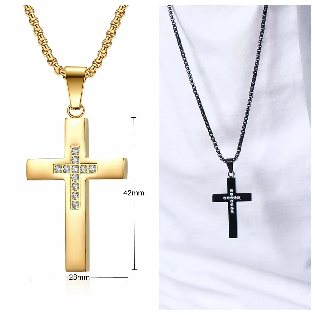 Cross Pendant with C.Z Inlaid in the Middle - Gold