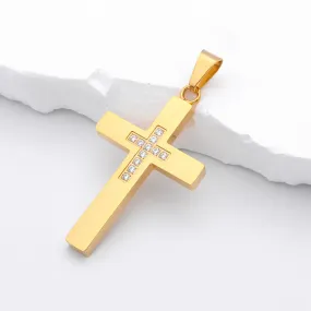 Cross Pendant with C.Z Inlaid in the Middle - Gold