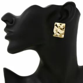 Crumpled Metal Rectangular Stud Earrings