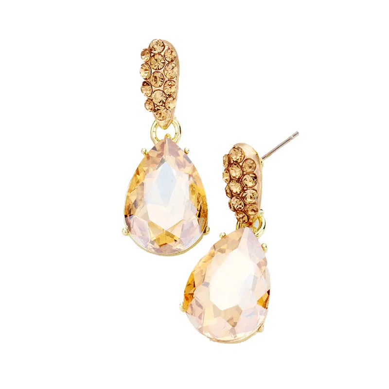 Crystal Teardrop Rhinestone Pave Evening Earrings