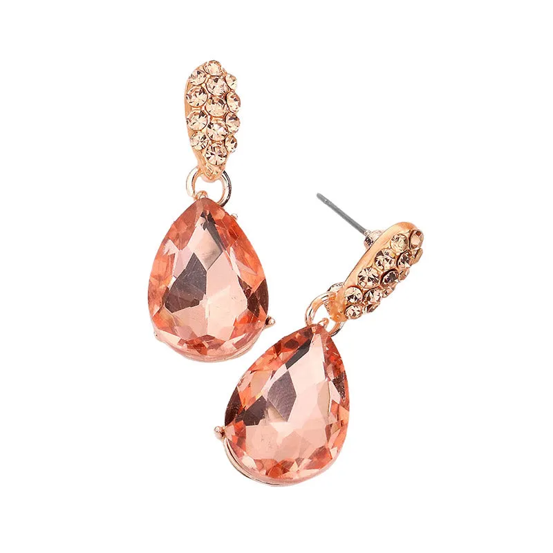 Crystal Teardrop Rhinestone Pave Evening Earrings