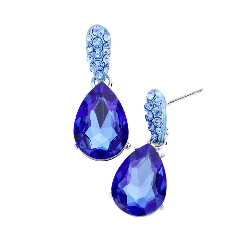 Crystal Teardrop Rhinestone Pave Evening Earrings