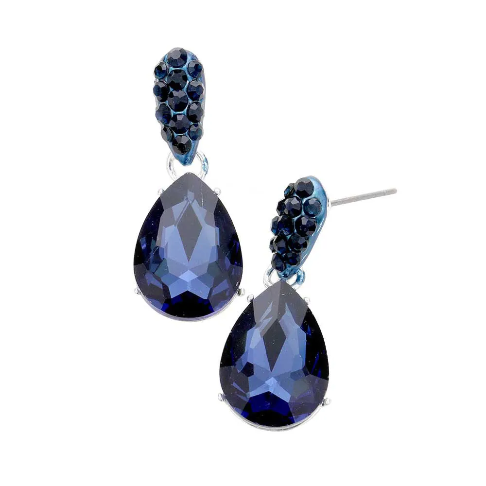 Crystal Teardrop Rhinestone Pave Evening Earrings