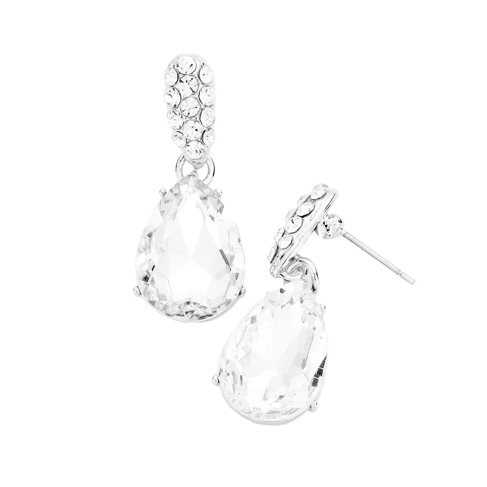 Crystal Teardrop Rhinestone Pave Evening Earrings