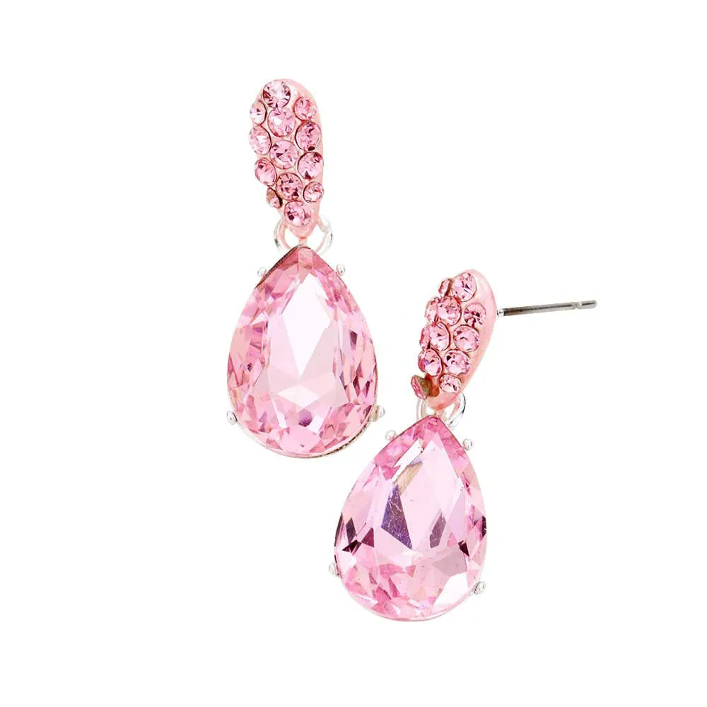 Crystal Teardrop Rhinestone Pave Evening Earrings