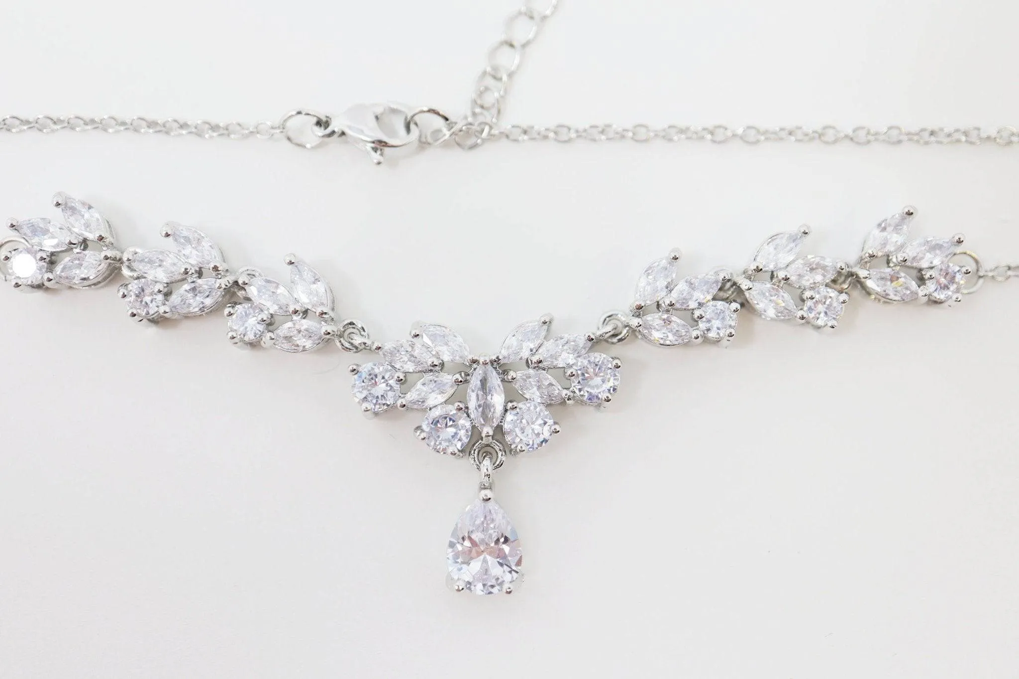 Cubic Zirconia Minimalist Diamond/Crystal Necklace, Bridal Necklace Set, Bridal Jewelry, Statement Necklace