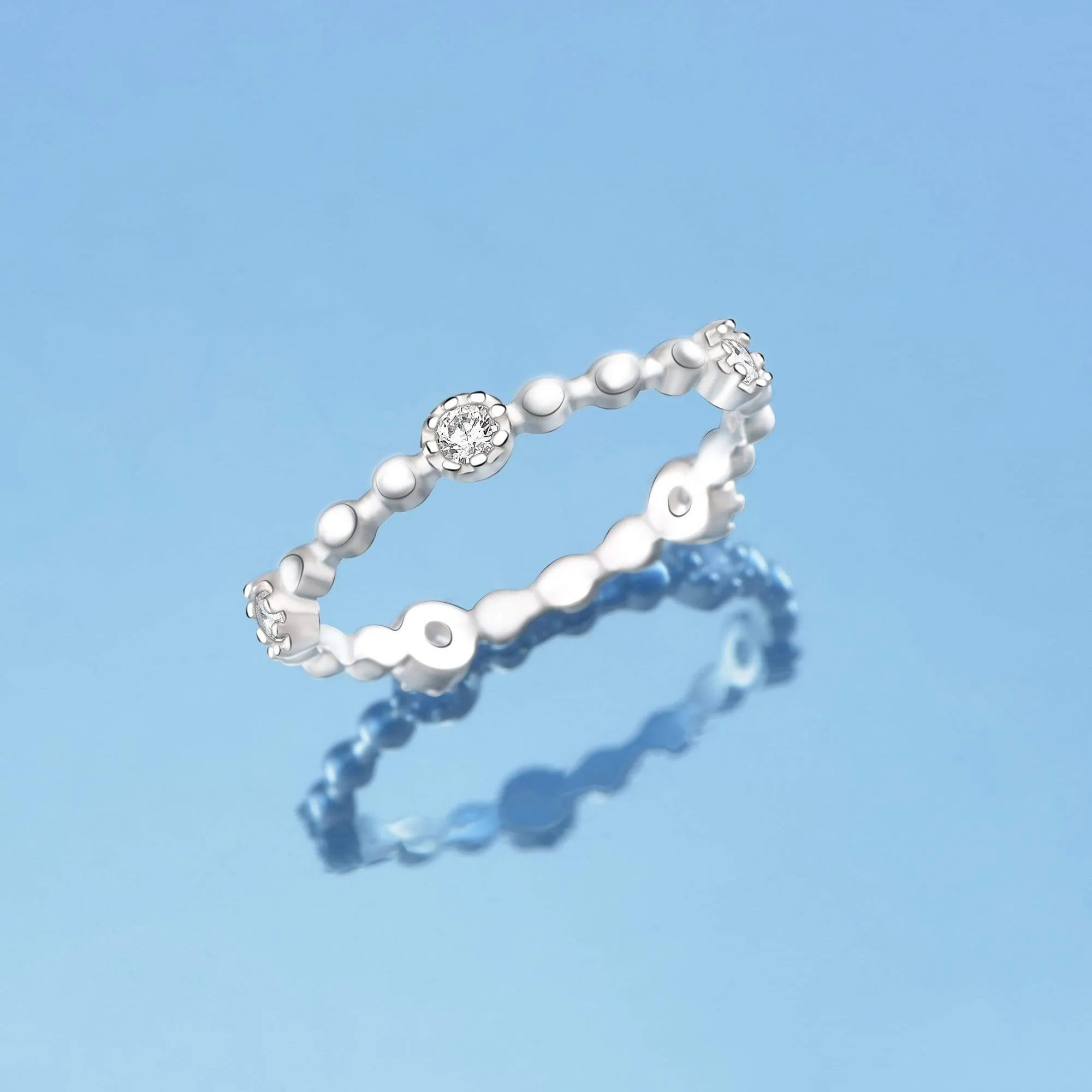 CZ Beaded Sterling Silver Stackable Rings