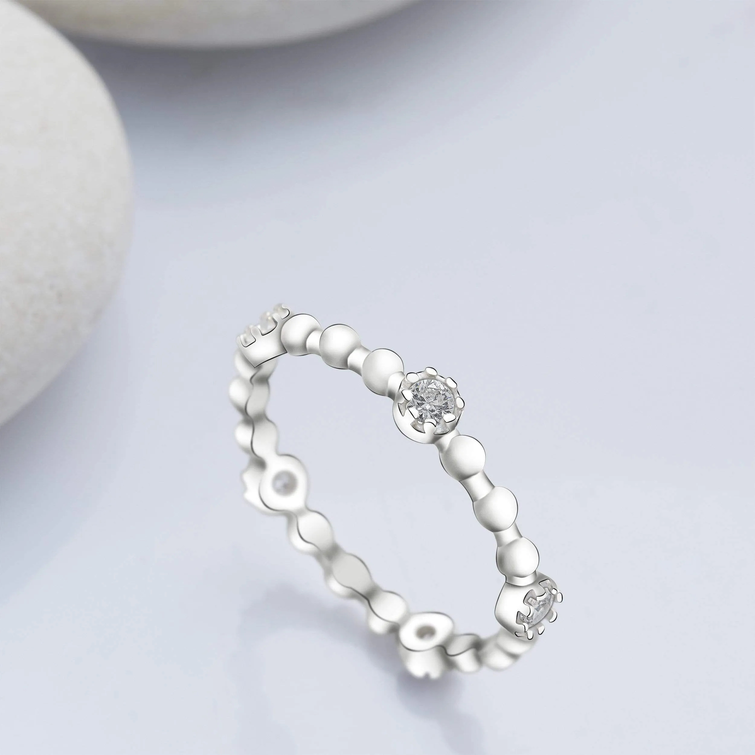 CZ Beaded Sterling Silver Stackable Rings