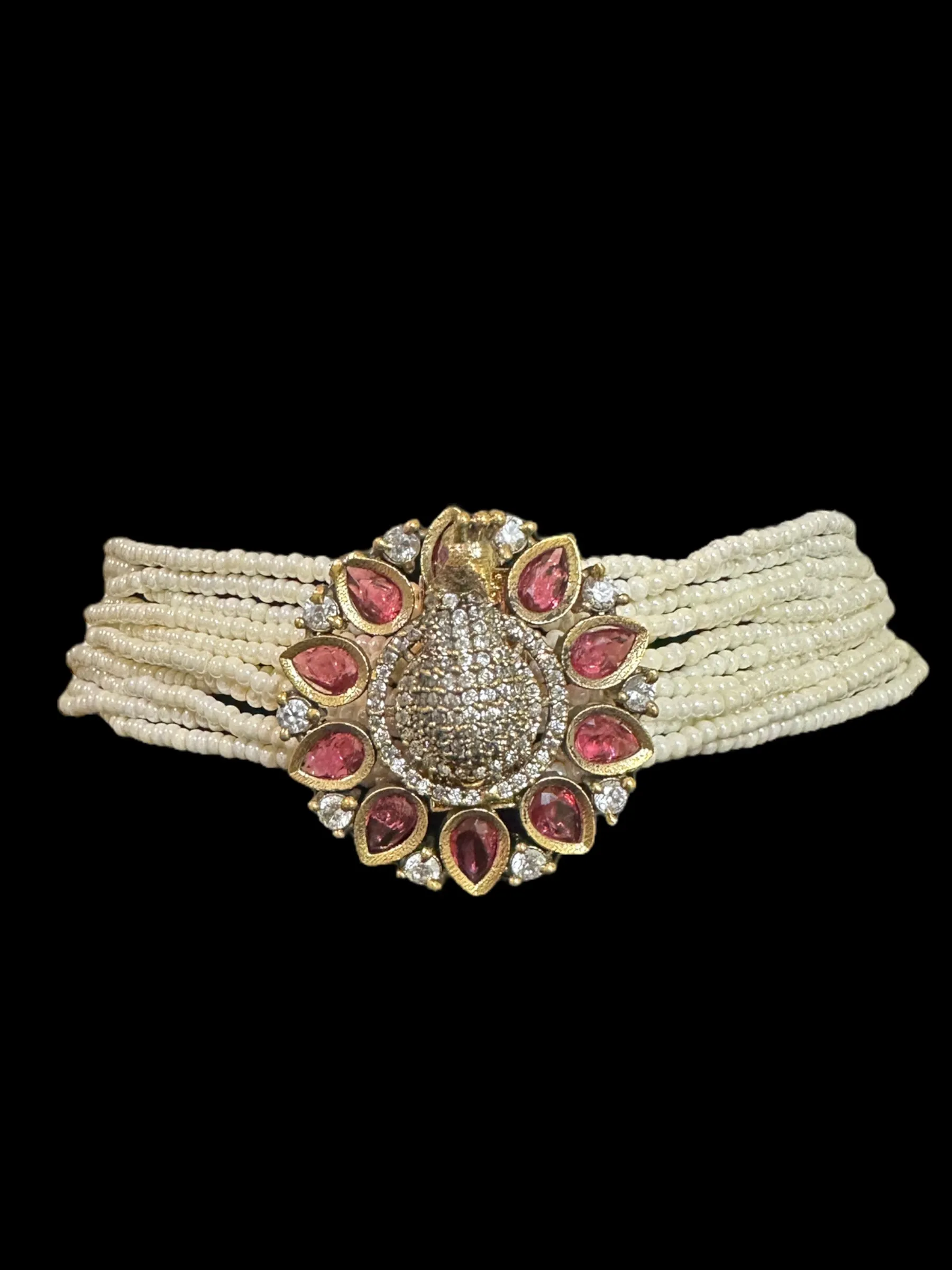 Cz choker - peacock style - ruby    ( SHIPS IN 3 WEEKS  )