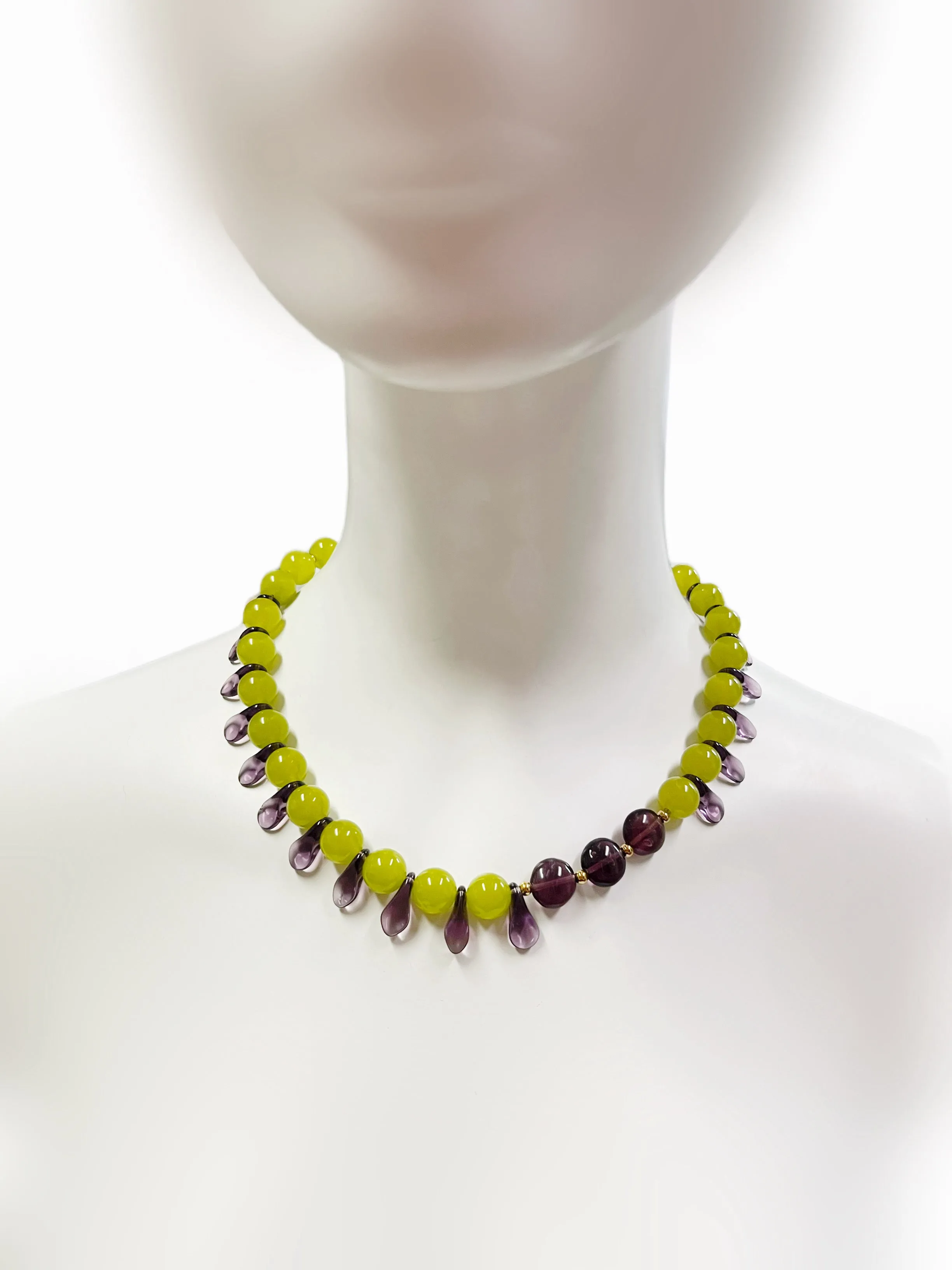 Czech Glass and Lime Green Jade Necklace