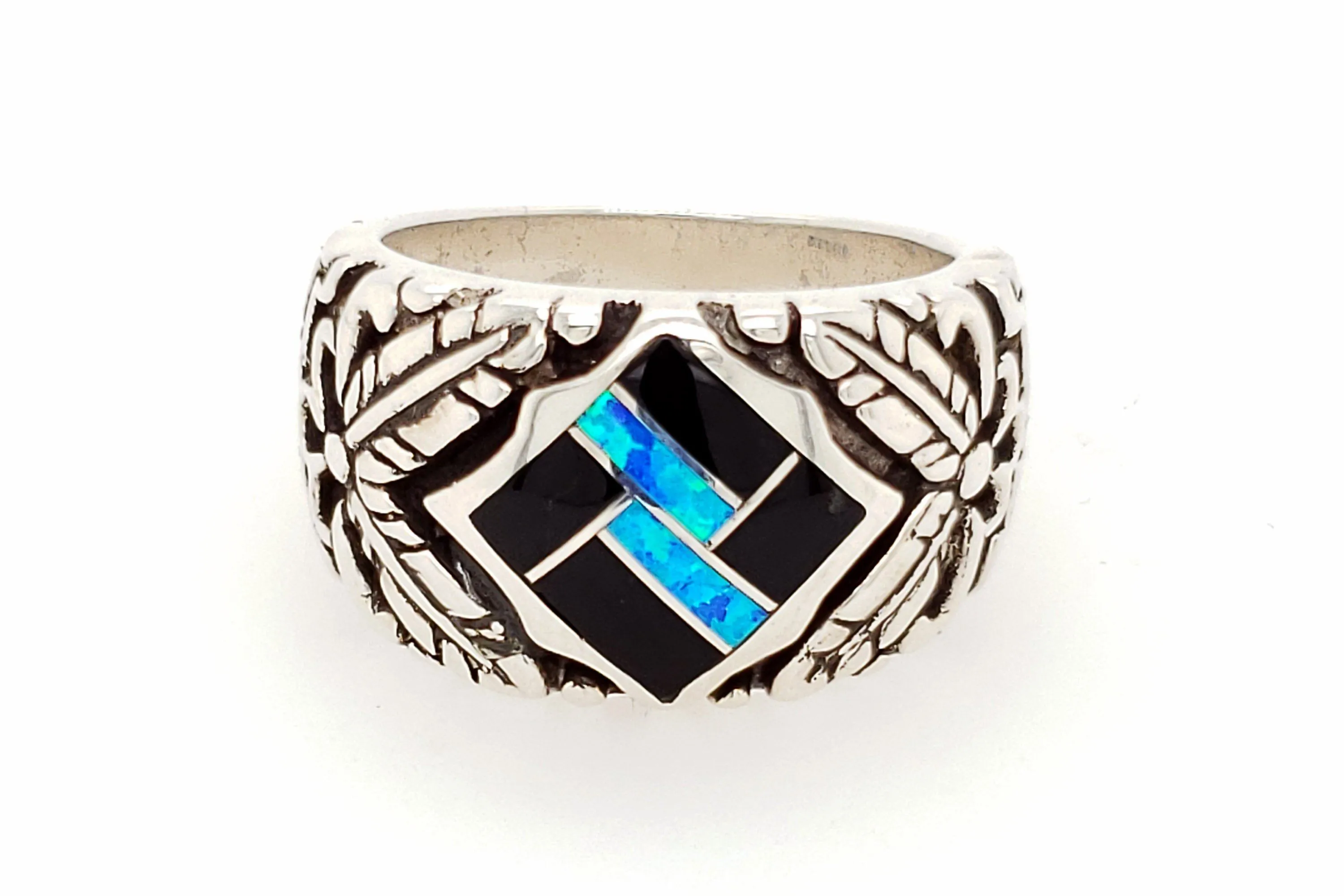 David Rosales Black Beauty Silver Feather Ring