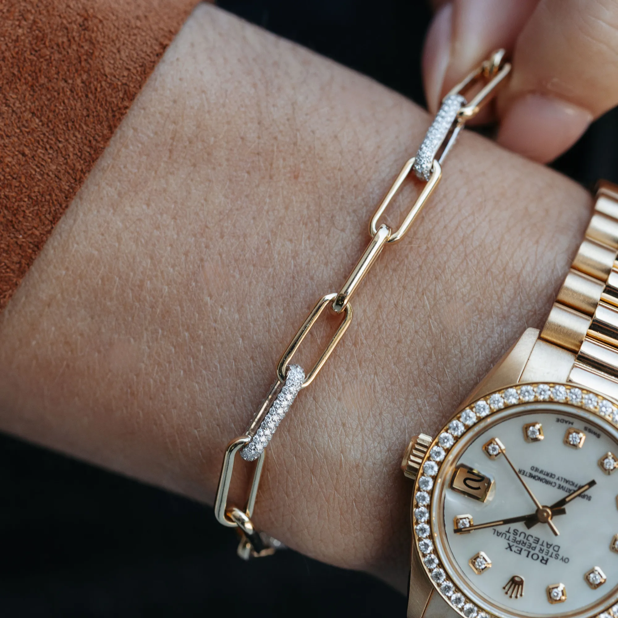 Diamond Encrusted Paperclip Bracelet