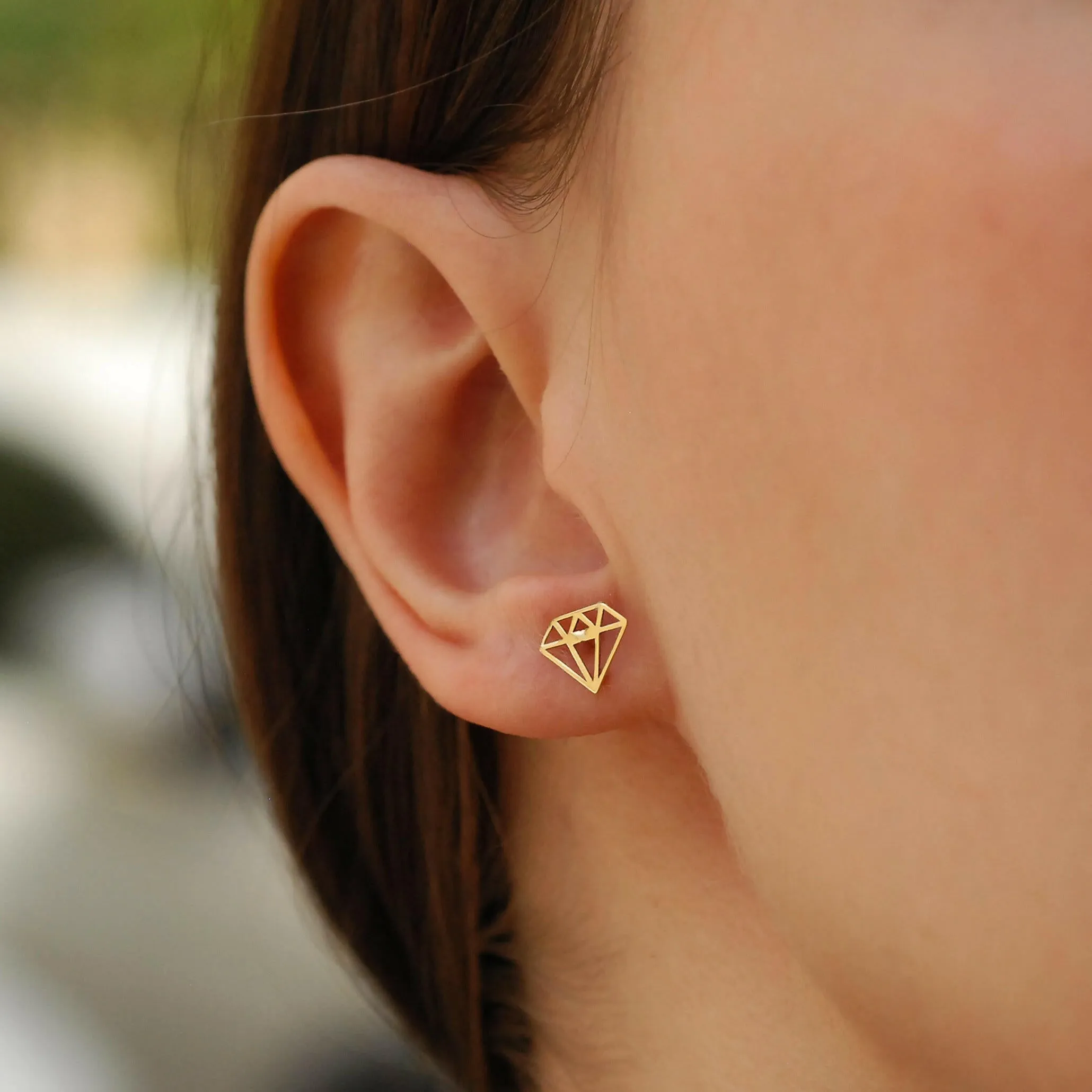 Diamond Shaped Stud Earrings | 14K Solid Gold