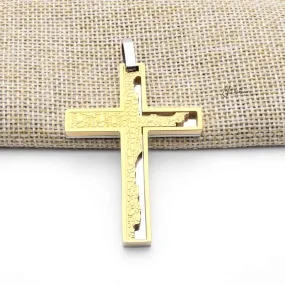 Double Layer Cross Pendant with Pattern - Gold