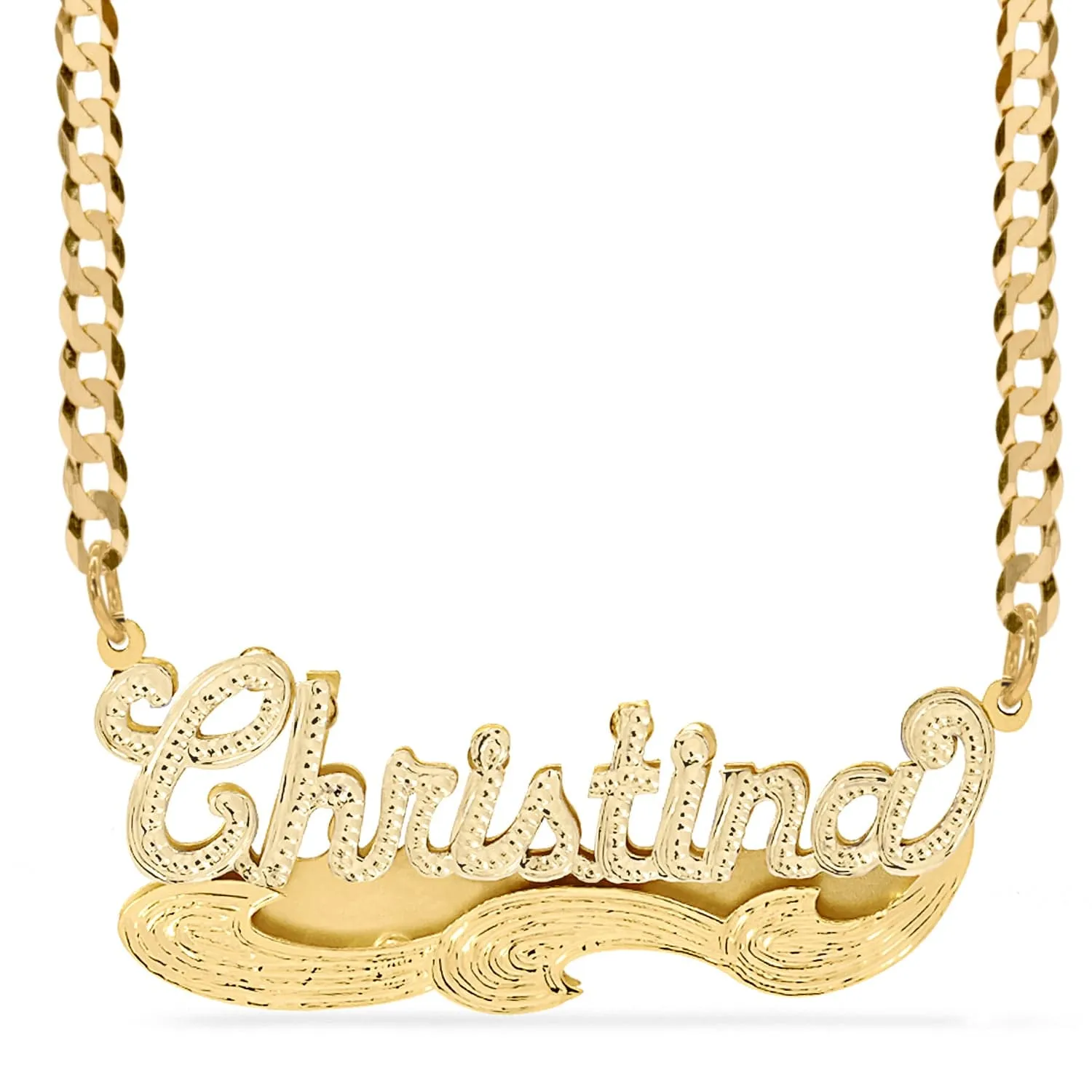 Double Name Necklace w/Beading Christina with Cuban chain