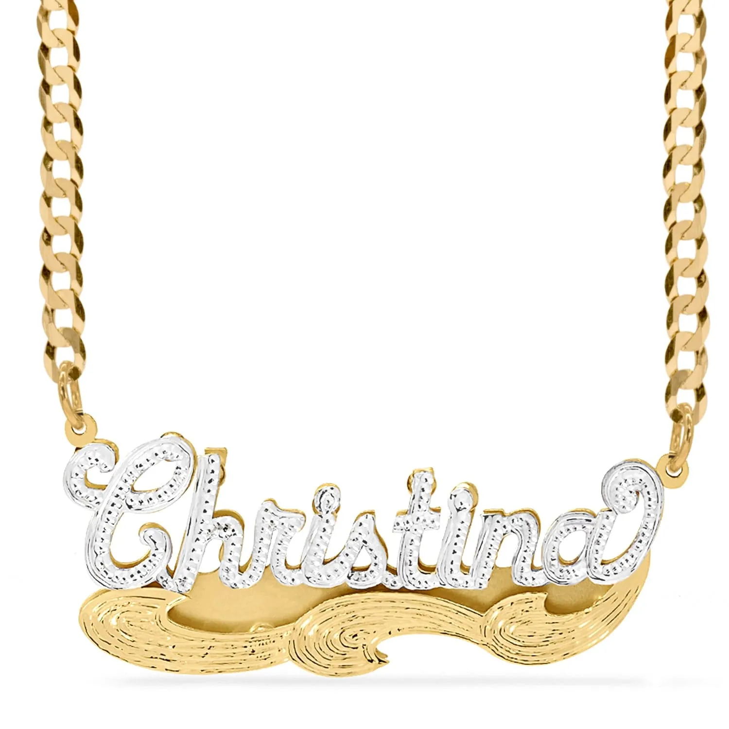 Double Name Necklace w/Beading Christina with Cuban chain