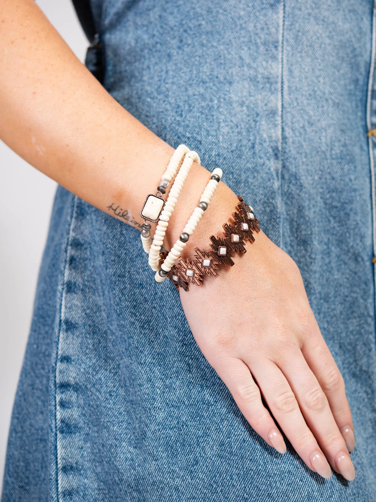 Emily Western Aztec Design Stone Stretch Bracelet