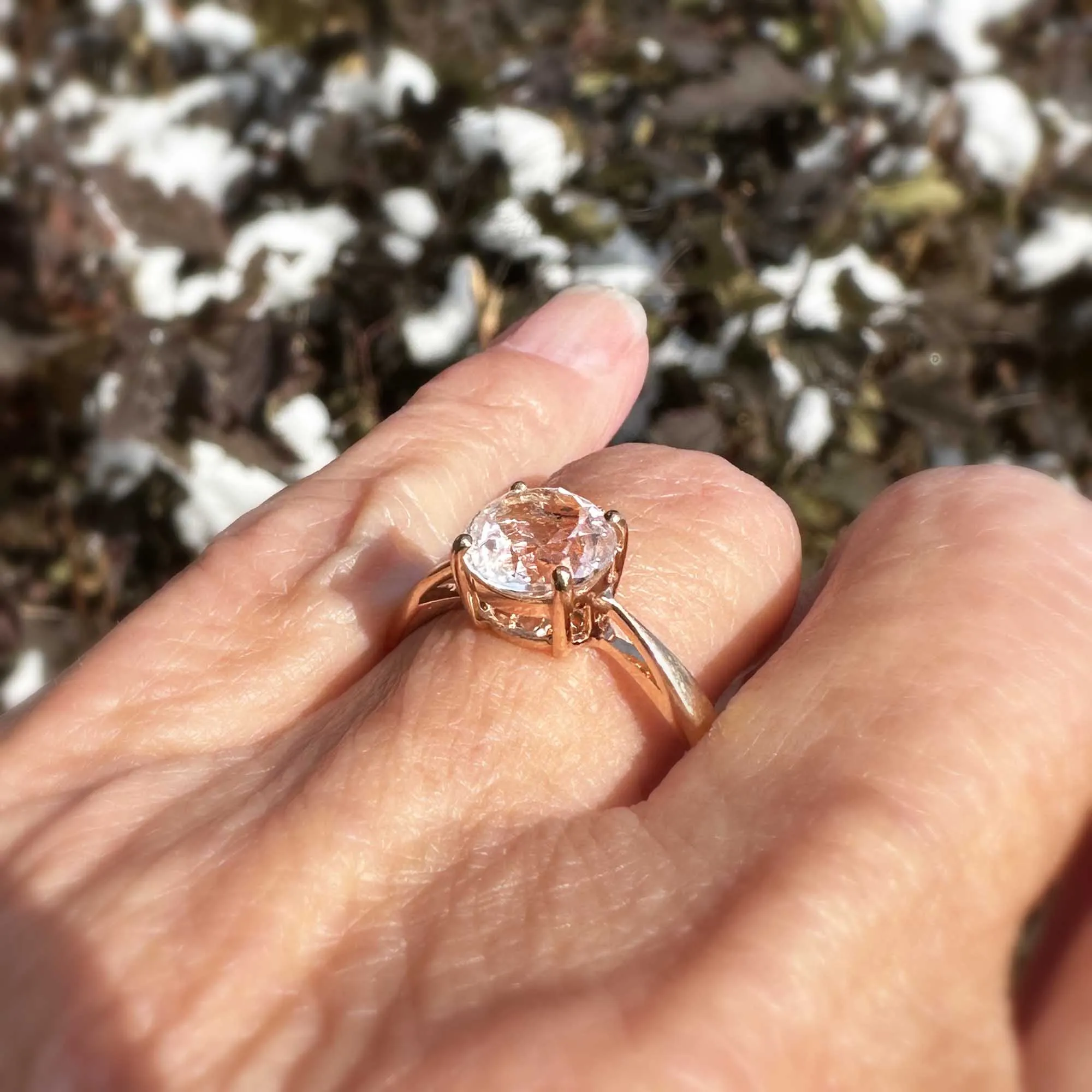 Estate 14K Rose Gold Solitaire Kunzite Ring