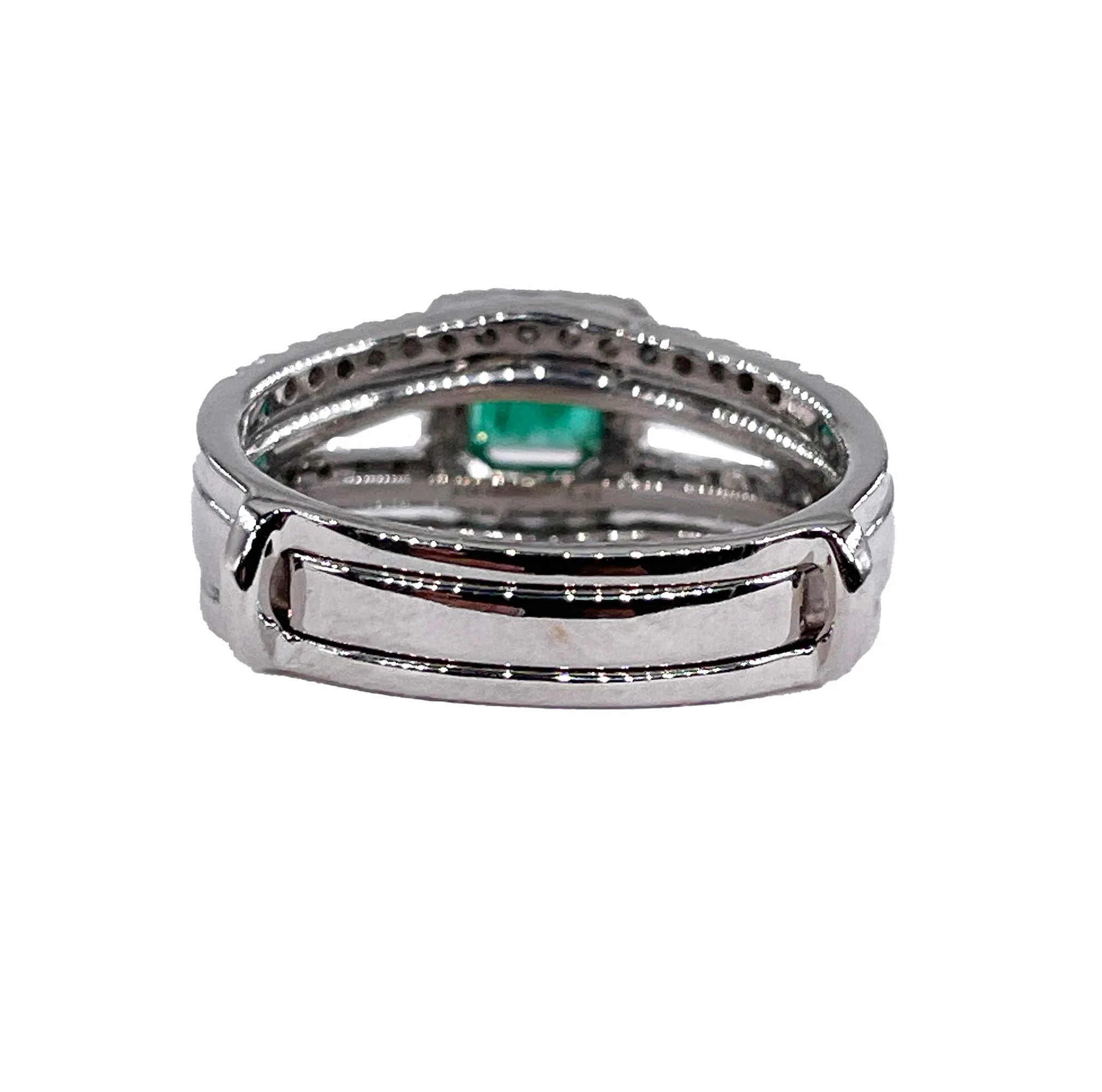 Estate 1.70ct Natural Green Emerald and Diamond Engagement Anniversary Triple Band Gold Ring by Heizberg