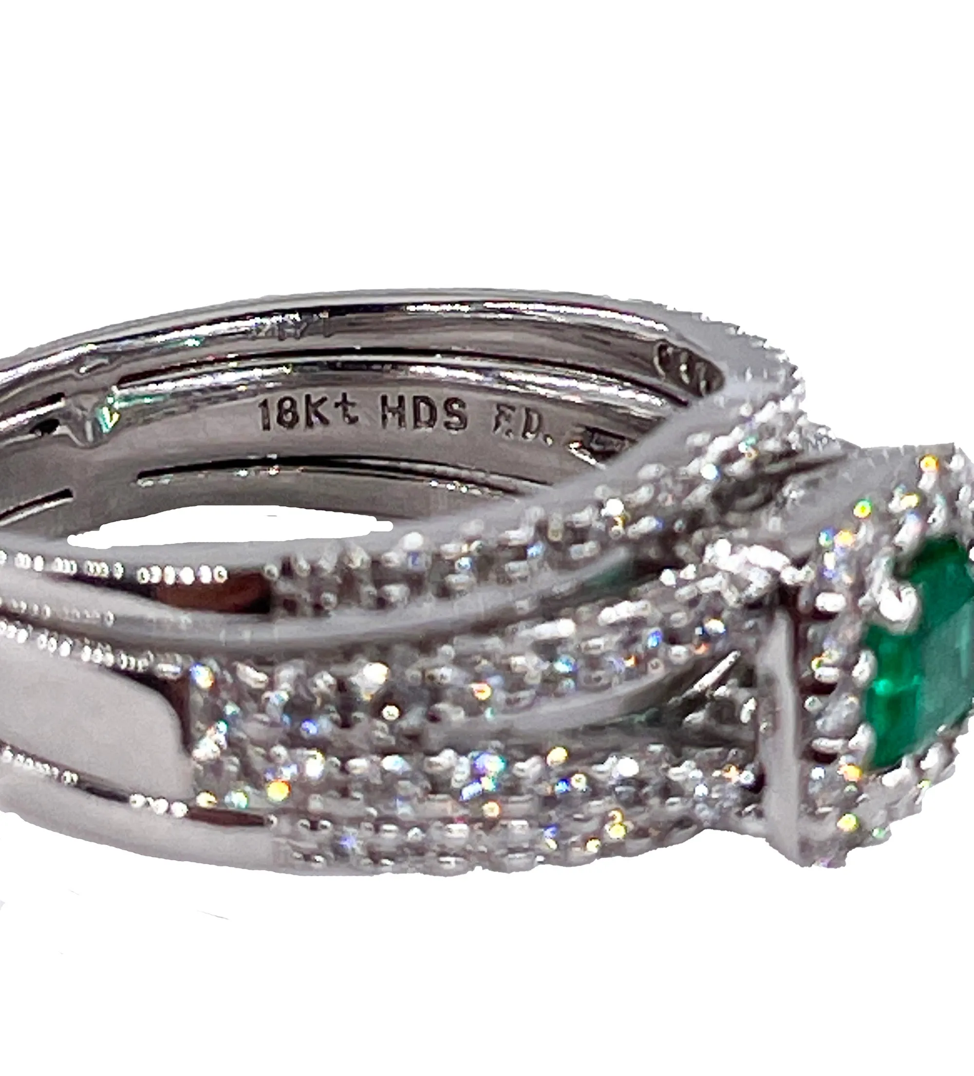 Estate 1.70ct Natural Green Emerald and Diamond Engagement Anniversary Triple Band Gold Ring by Heizberg