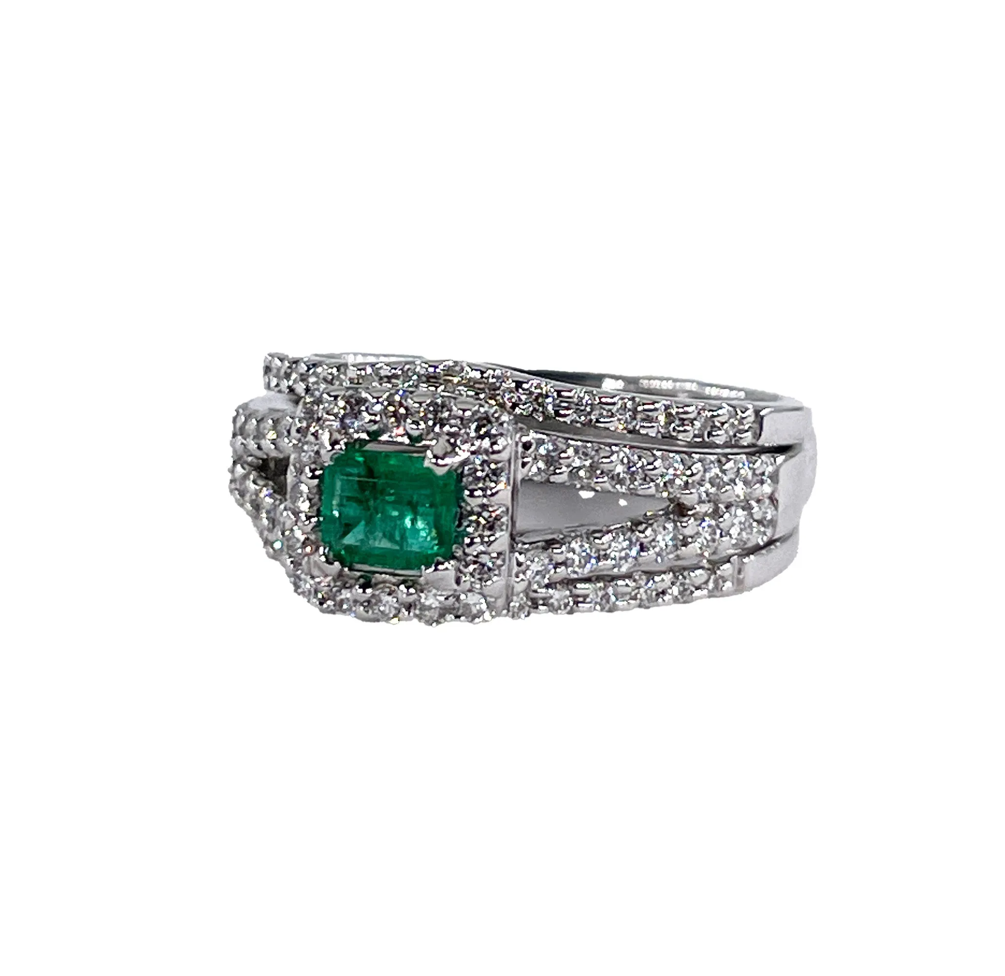 Estate 1.70ct Natural Green Emerald and Diamond Engagement Anniversary Triple Band Gold Ring by Heizberg