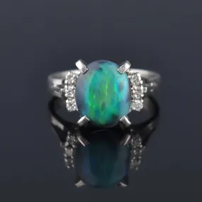 Estate Platinum Diamond Black Opal Ring