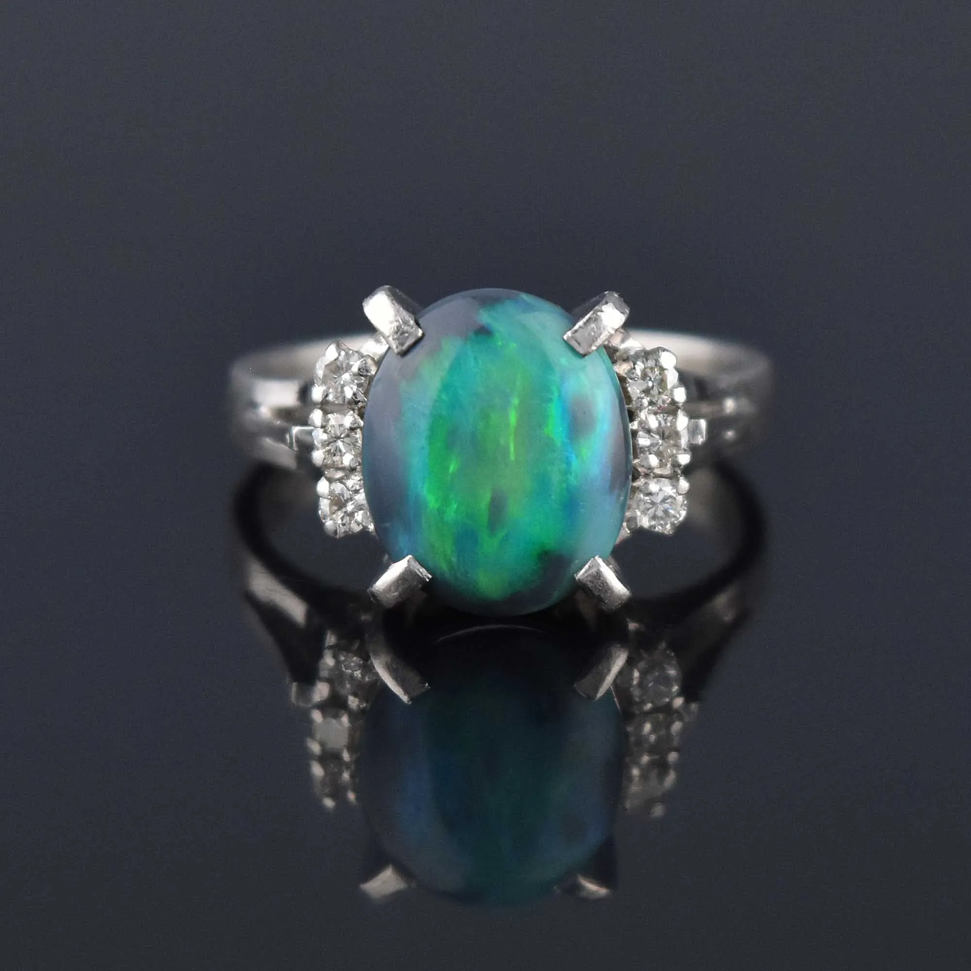 Estate Platinum Diamond Black Opal Ring