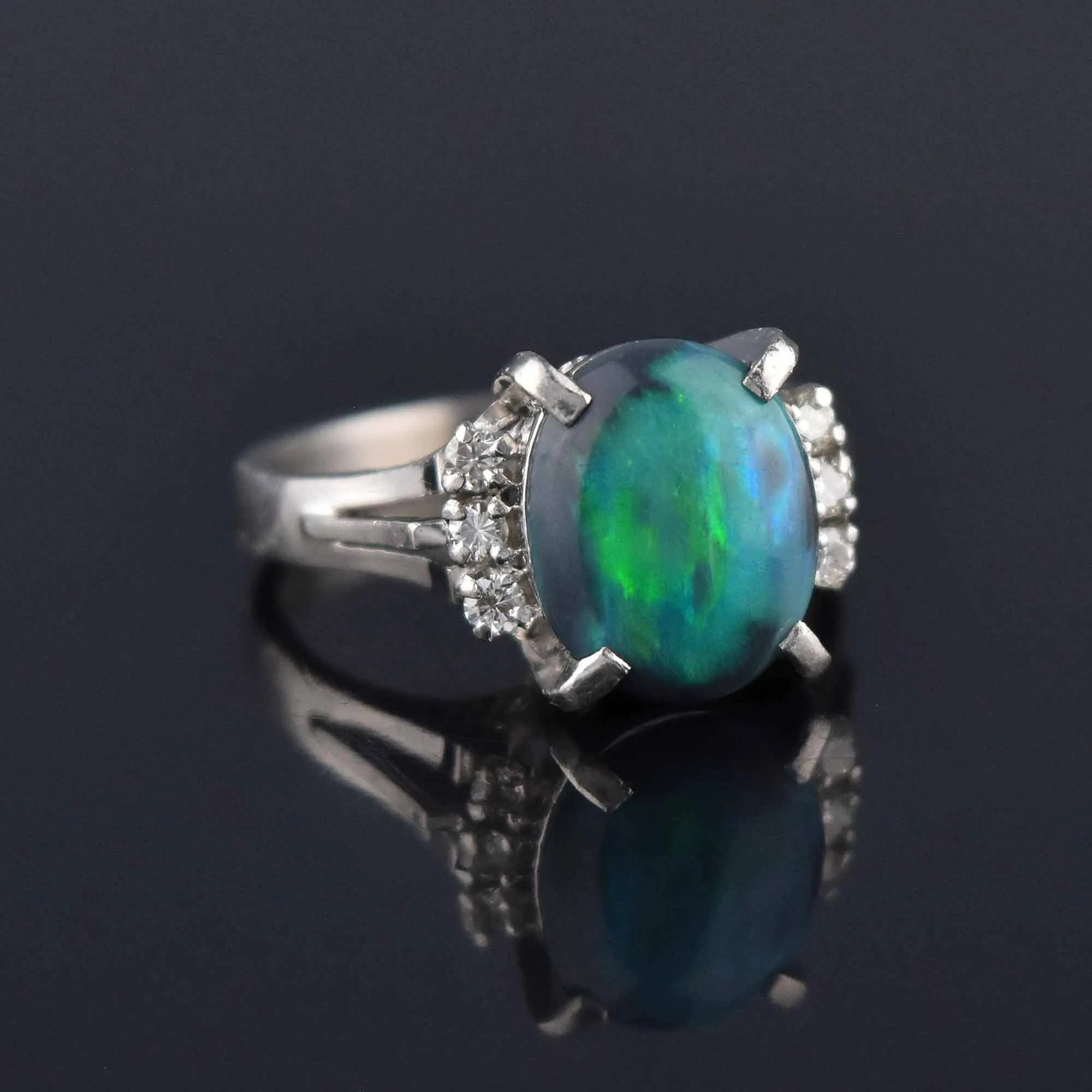 Estate Platinum Diamond Black Opal Ring