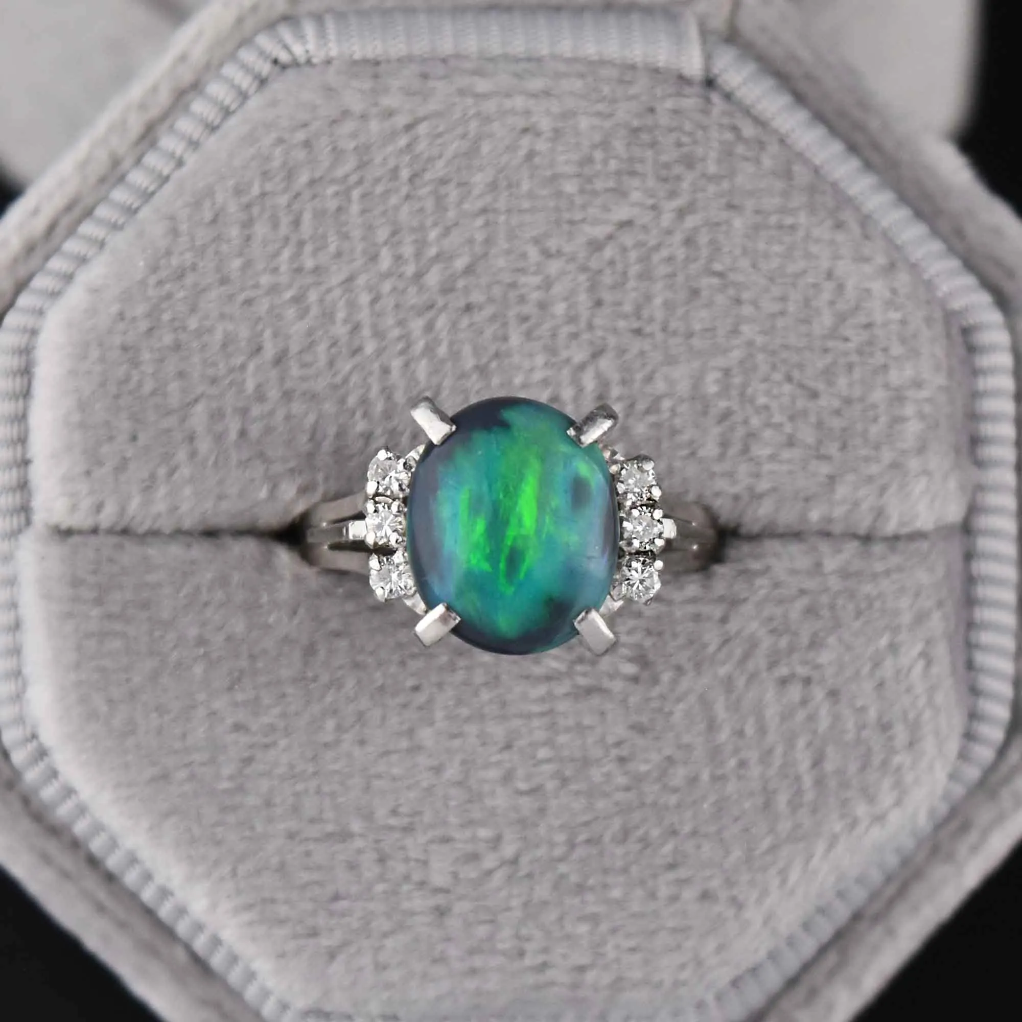 Estate Platinum Diamond Black Opal Ring