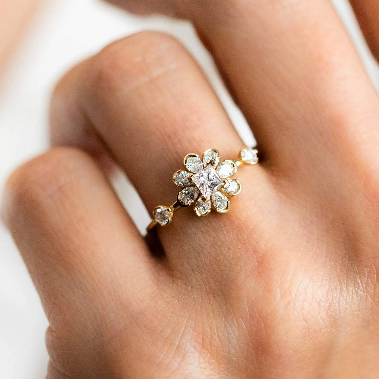 Flower Diamond Engagement Ring