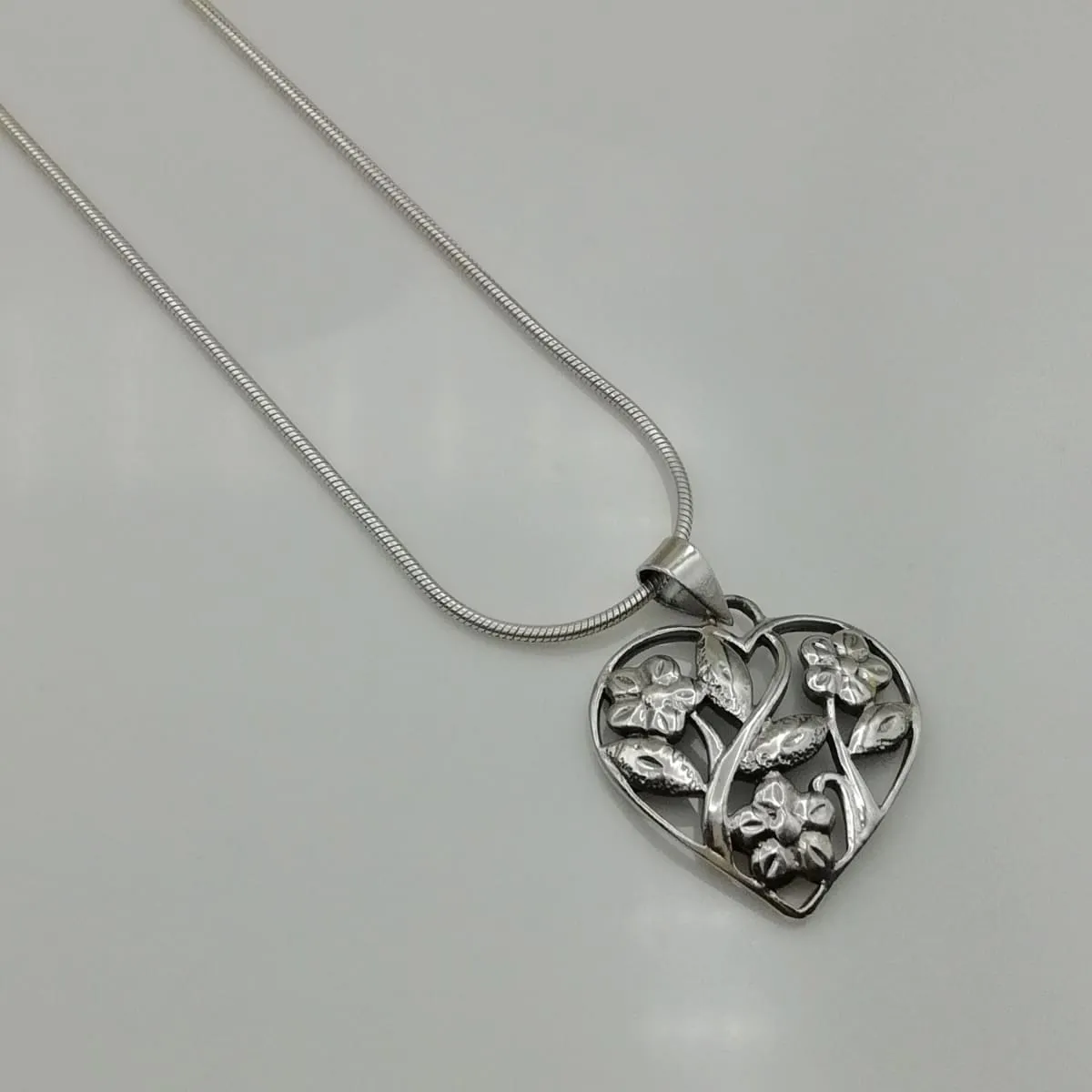 Flower In Heart Charm - Silver Pendant - 925 Silver Pendant - Pretty Silver Charm